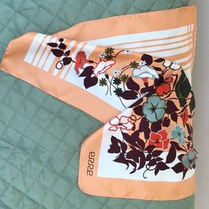 Glorious Erre 100% silk scarf floral peach brown